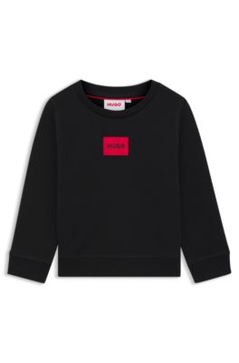 Kids' cotton-blend sweatshirt with red logo label, Black