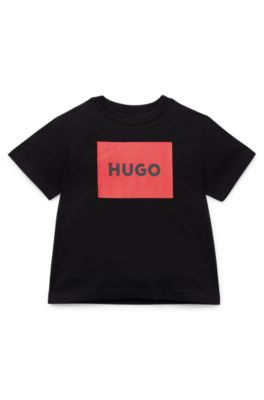 Kids' T-shirt in cotton with framed logo print, Black