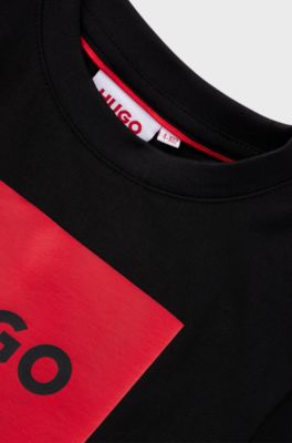 Kids' T-shirt in cotton with framed logo print, Black