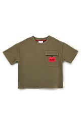 Kids-T-Shirt aus Stretch-Jersey mit rotem Logo-Etikett, Dunkelgrün