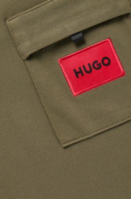 Kids' T-shirt in stretch jersey with red logo label, Dark Green