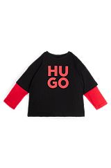 Kids' two-in-one T-shirt with stacked logo print, Black