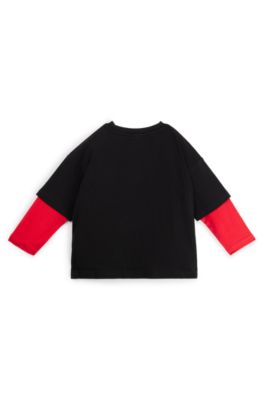 Kids' two-in-one T-shirt with stacked logo print, Black