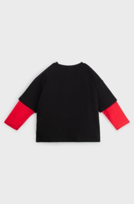 Kids' two-in-one T-shirt with stacked logo print, Black