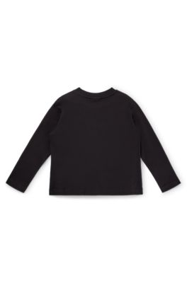 Maglia per bambini a maniche lunghe in cotone con cornice con logo testurizzato, Nero