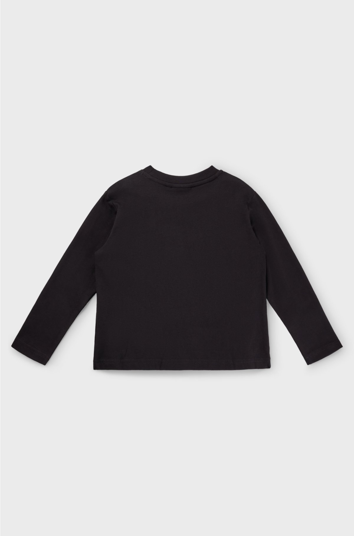 Kids' long-sleeved cotton T-shirt with textured framed logo, Black