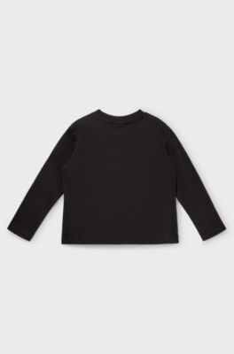 Kids' long-sleeved cotton T-shirt with textured framed logo, Black