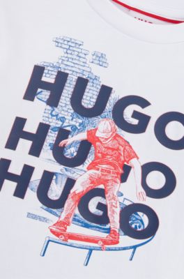 Kids' long-sleeved cotton T-shirt with logo artwork, White