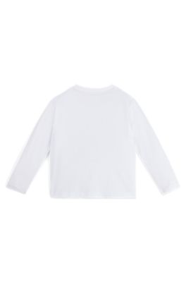 Kids' long-sleeved cotton T-shirt with logo artwork, White