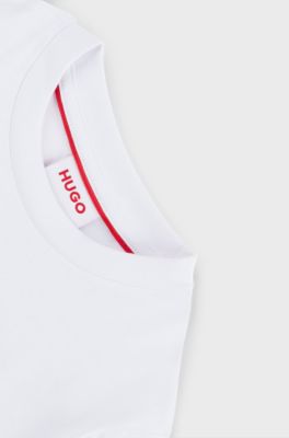 Kids' long-sleeved cotton T-shirt with logo artwork, White