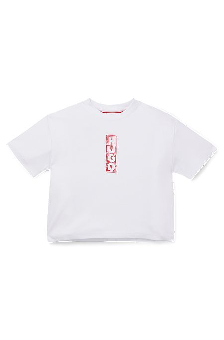 T-shirt van stretchjersey met logo’s in stiftstijl voor kinderen, Wit