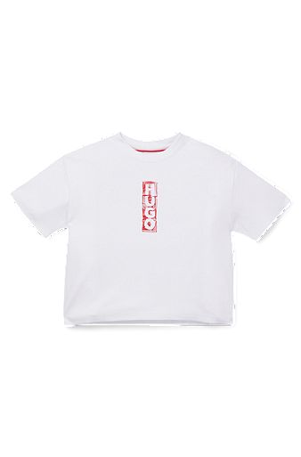 Kids' T-shirt in stretch jersey with marker-style logos, White