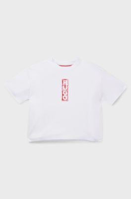 Kids' T-shirt in stretch jersey with marker-style logos, White