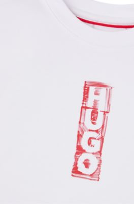 Kids' T-shirt in stretch jersey with marker-style logos, White