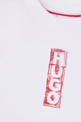 Kids' T-shirt in stretch jersey with marker-style logos, White