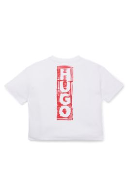 Kids' T-shirt in stretch jersey with marker-style logos, White
