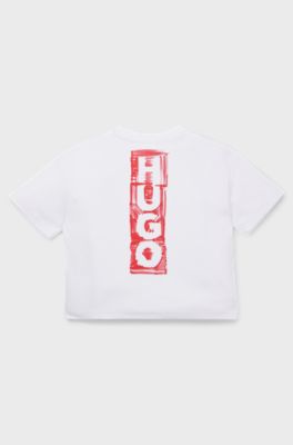 Kids' T-shirt in stretch jersey with marker-style logos, White