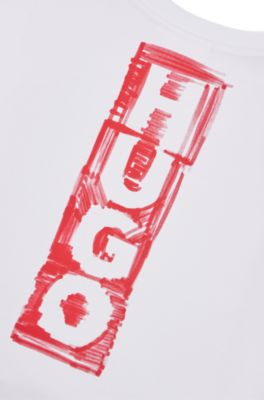 Kids' T-shirt in stretch jersey with marker-style logos, White