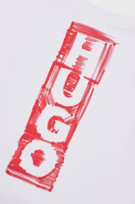 Kids' T-shirt in stretch jersey with marker-style logos, White