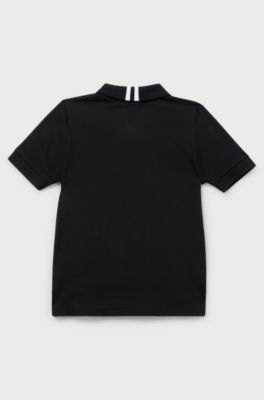 Kids' stretch-cotton polo shirt with marker-style logo, Black