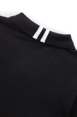 Kids' stretch-cotton polo shirt with marker-style logo, Black