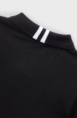 Kids' stretch-cotton polo shirt with marker-style logo, Black