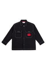 Kids' overshirt in stretch cotton with red logo label, Black
