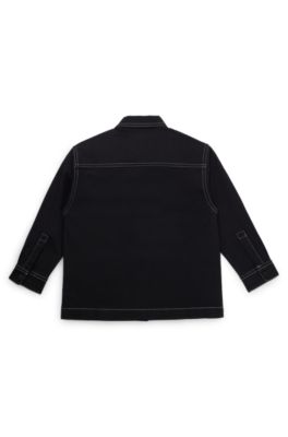 Kids' overshirt in stretch cotton with red logo label, Black