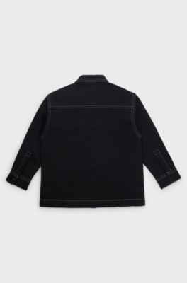 Sobrecamisa para ni&ntilde;os de algod&oacute;n el&aacute;stico con etiqueta con logo roja, Negro