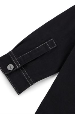 Kids' overshirt in stretch cotton with red logo label, Black