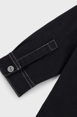 Kids' overshirt in stretch cotton with red logo label, Black