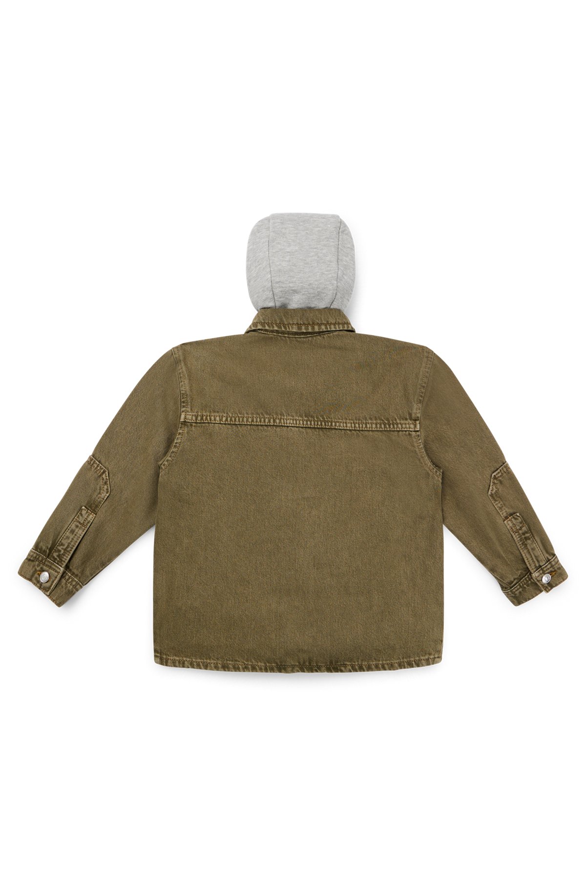 Kids' denim overshirt with detachable fleece hood, Dark Green