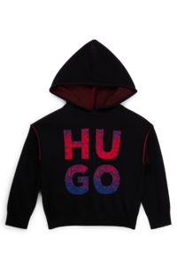 Kids' hoodie with two-tone stacked logo, Black