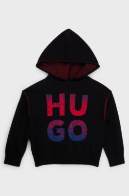 Kids' hoodie with two-tone stacked logo, Black