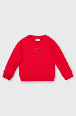 Kids' fleece sweatshirt with red logo label, Red