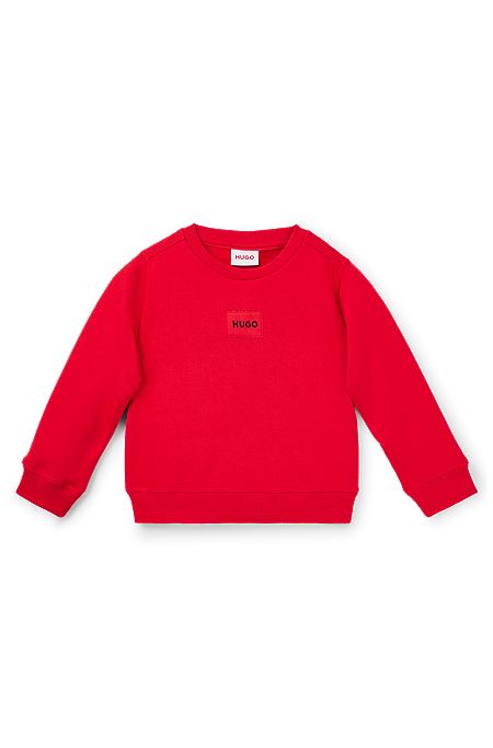 Kids' fleece sweatshirt with red logo label, Red