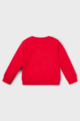 Kids' fleece sweatshirt with red logo label, Red