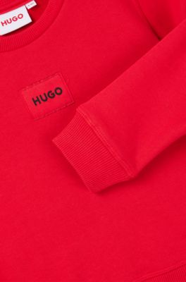 Kids' fleece sweatshirt with red logo label, Red