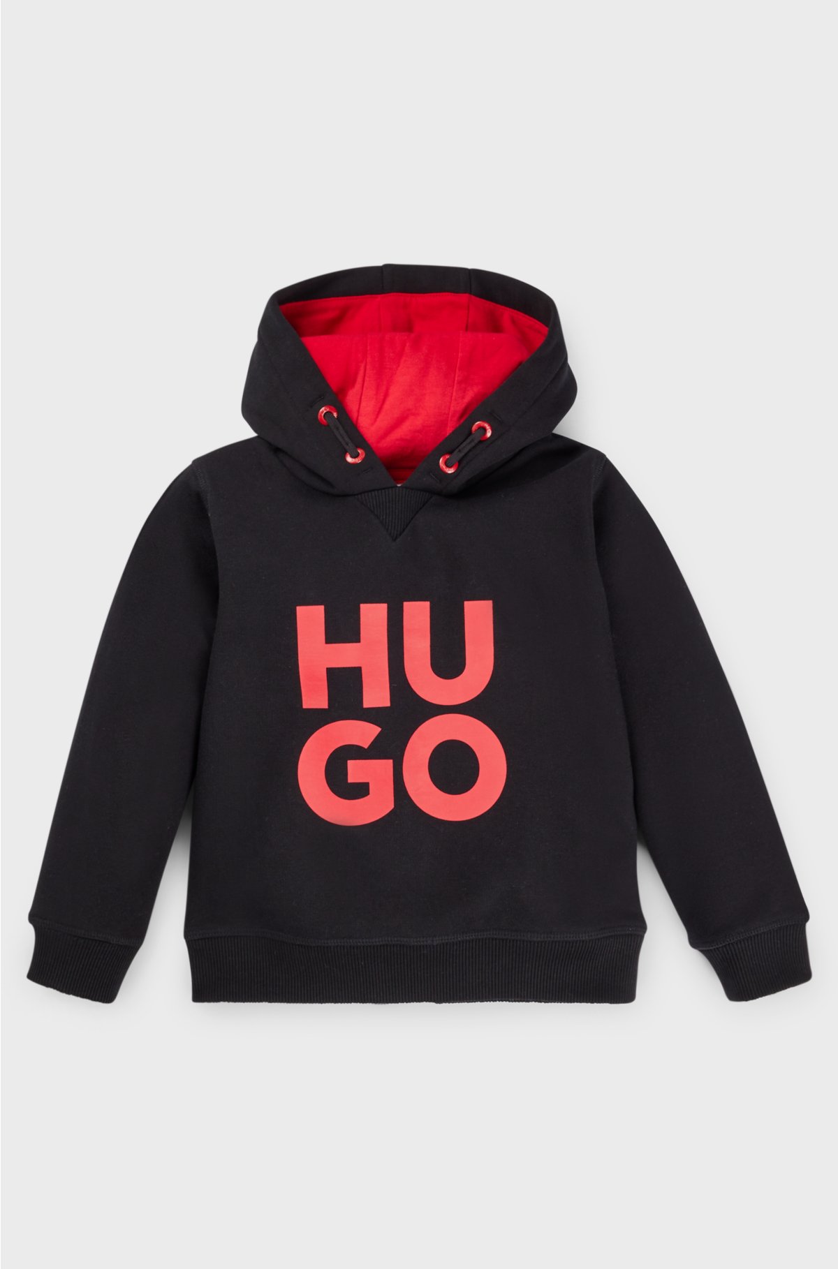 Kids' hoodie in cotton-blend fleece with stacked logo, Black