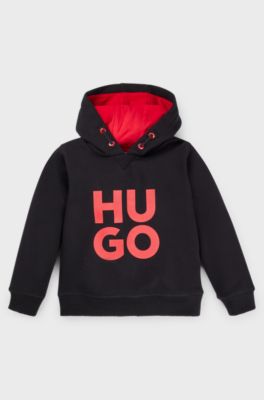 Kids' hoodie in cotton-blend fleece with stacked logo, Black