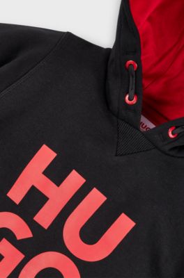 Kids' hoodie in cotton-blend fleece with stacked logo, Black