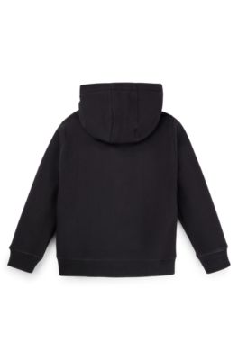 Kids' hoodie in cotton-blend fleece with stacked logo, Black