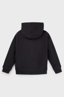 Kids' hoodie in cotton-blend fleece with stacked logo, Black