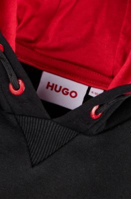 Kids' hoodie in cotton-blend fleece with stacked logo, Black