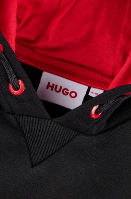 Kids' hoodie in cotton-blend fleece with stacked logo, Black