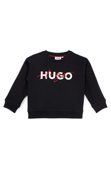 Kids' sweatshirt in cotton-blend fleece with double logo, Black
