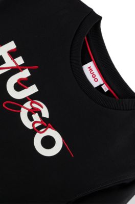 Kids' sweatshirt in cotton-blend fleece with double logo, Black