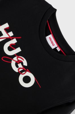 Kids' sweatshirt in cotton-blend fleece with double logo, Black