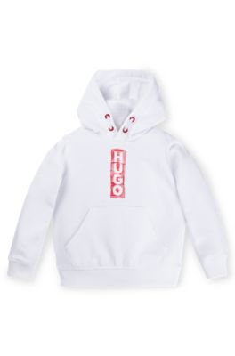 Kids' cotton-blend hoodie with marker-style logos, White