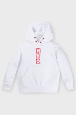 Kids' cotton-blend hoodie with marker-style logos, White
